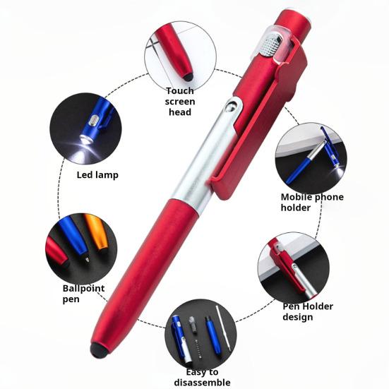 Kuličkové pero 4 v 1 se světelným stylusem LED Stojánek na telefon Hladké psaní Ergonomické kuličkové pero se snadno drží