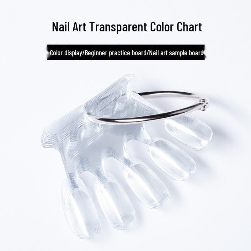 Nail Art Display Chart: Transparent Natural Color Tips with Crown Design - 5 Fingers Fake Nails