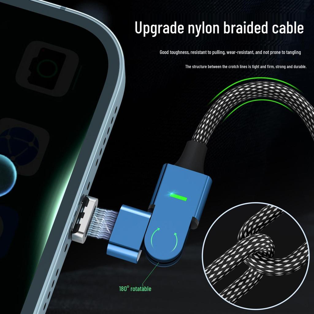 Magnetic 100W Fast Charging Cable with 180° Rotation for Apple Devices and Type-C