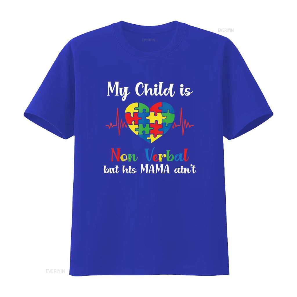 Womens My Child Non Verbal But HIs Mama Ain t Autism Awareness Mom Shirt Black vintage Washed Top For Everyday Wear Slightly