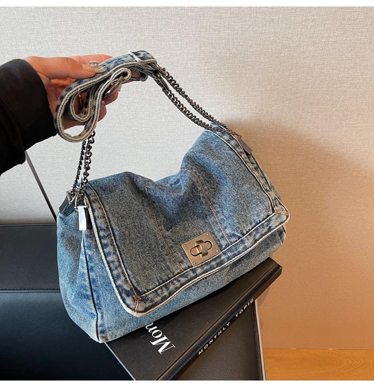 Denim Bag Women's 2025 Summer New Fashion Chain Bag Large Capacity Tote Bag Shoulder Messenger Bag