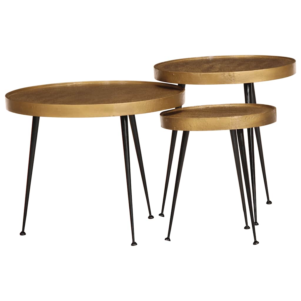 Coffee Table Set 3 Pieces Golden Wood Based Material