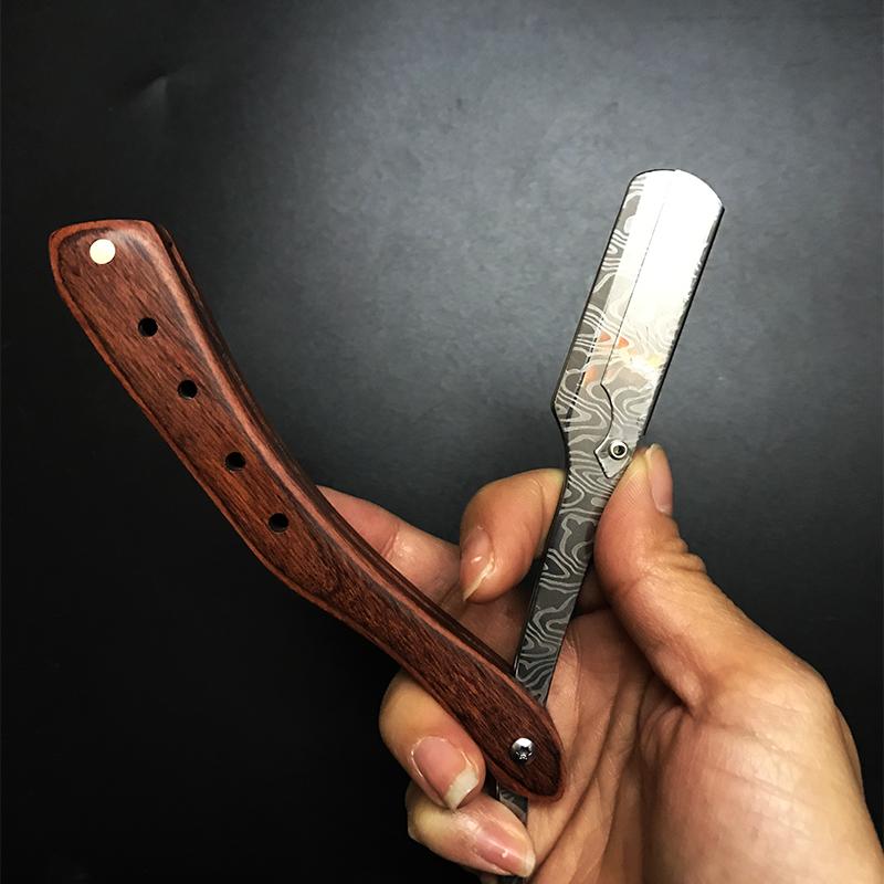 1 ks Dřevěný Profesionální Ruční Holicí Strojek Rovná Čepel Nerezová Ocel Ostrá Holičská Žiletka Skládací Holicí Břitva na Vousy