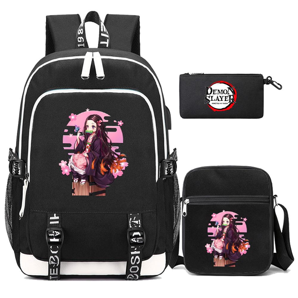 3Pcs/set Cartoon Demon Slayer Printed Backpack Large Capacity Bookbag Student Boy Girl School Bag Outdoor Laptop Travel Bag Gift