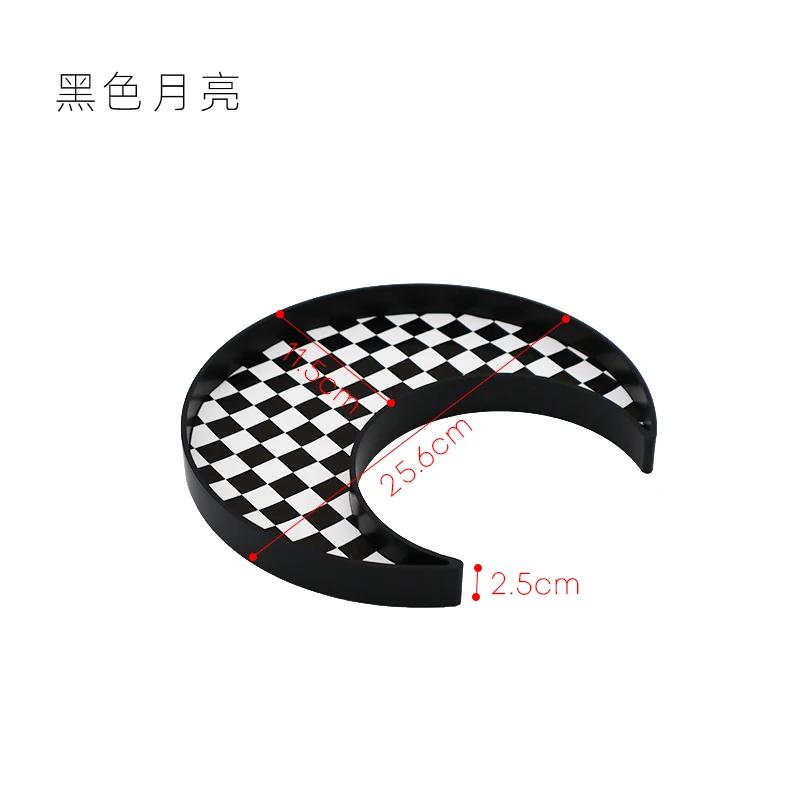 Square Crescent Shaped Storage Tray - Black And White Chessboard Desktop Tray, Moon Tray, Decorative Tray, Storage Box