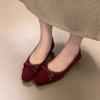 2025 autumn new square head bow low heel single shoes women's one-pedal light mouth laden shoes commuting versatile Doudou shoes