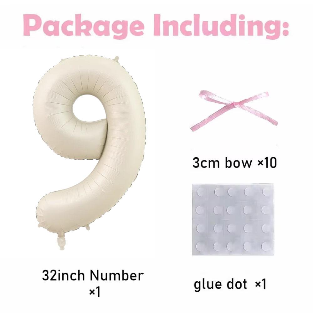 32inch Pink Bows Number Balloons Cream White Beige Number Foil Balloons Pink Bows For Girls Birthday Coquette Themed Party Decor