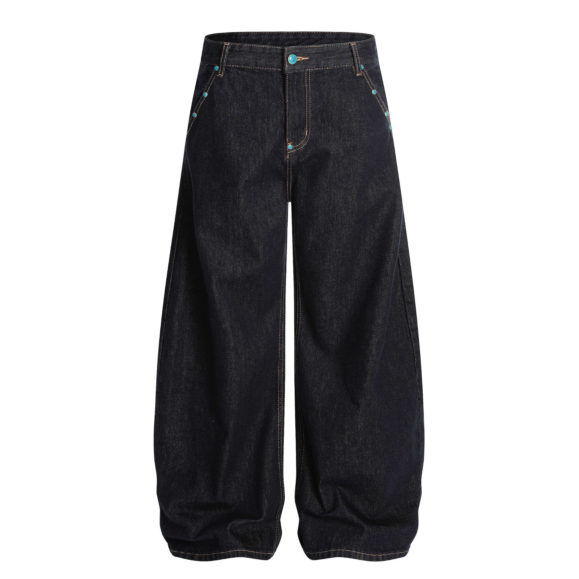 Trendy brand American retro washed primary color jeans men s personality rivet scimitar pants S