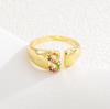 Fashionable Colorful Zircon Alphabet Adjustable Retro Ring