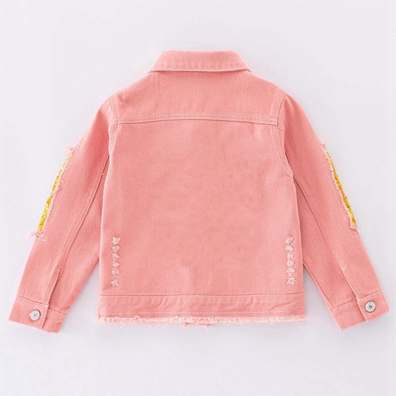 5-14 Years Kids Girls Denim Coat Lapel Button Jacket