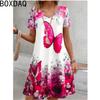 Women's Summer Short Sleeved V-neck Casual Dress 3D Vintage Flowers Printed Elegant A-line Dress
