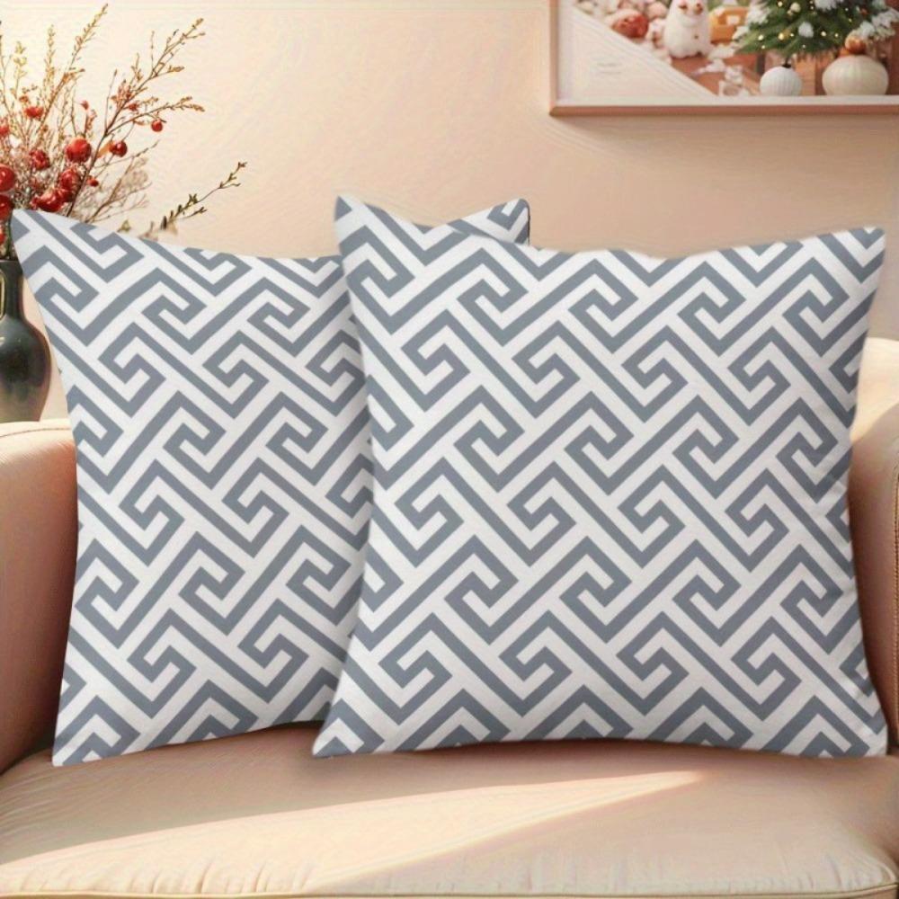 2PCS Gray Geometric Design Pillow Covers Ideal for Decorative Bedroom, Hallway, Sofa Double-sided printed Pillowcase
