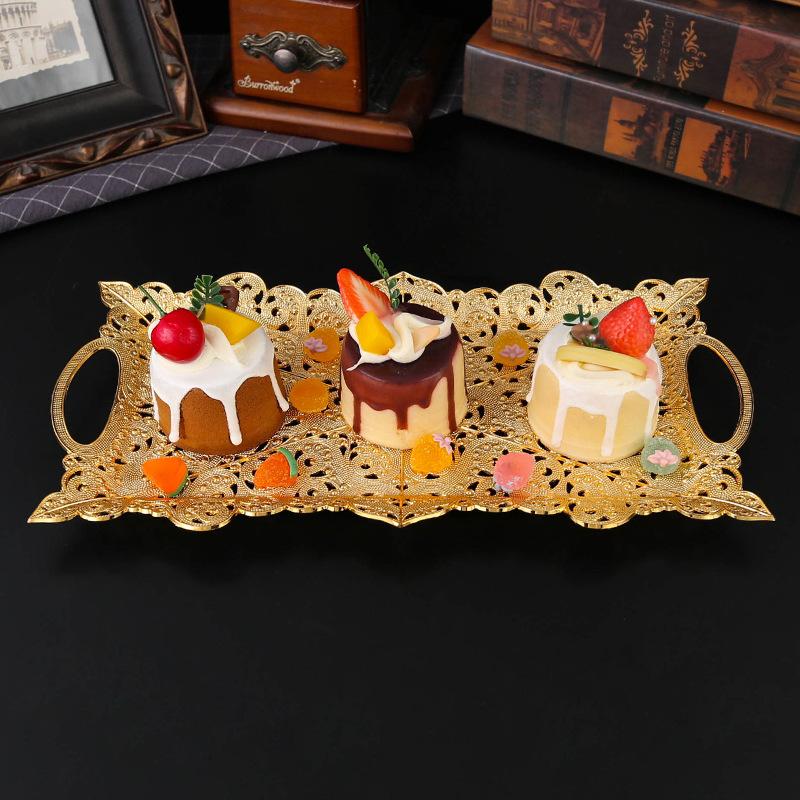 Golden Breakfast Tray Simple Style Modern Rectangular Household Cup Storage Plate Fruit Cake Plate