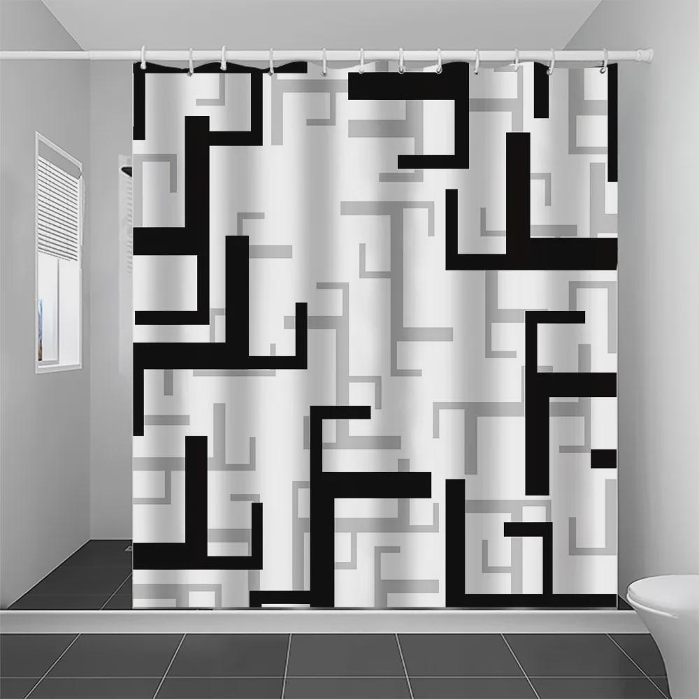 Waterproof Geometric Stripe Shower Curtain - Mildew-Proof Bathroom Partition