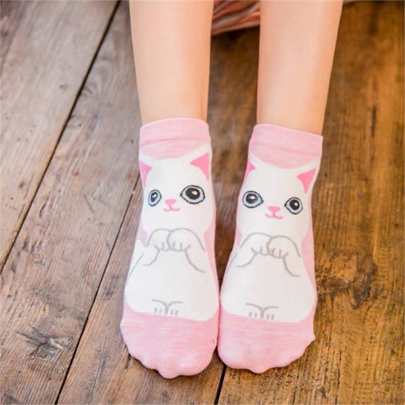 Women Cartoon Flat Boat Socks Korean Style Adorable Cat Dog Design Cotton Short Socks For Spring Autumn Comfortable Ankle Socks