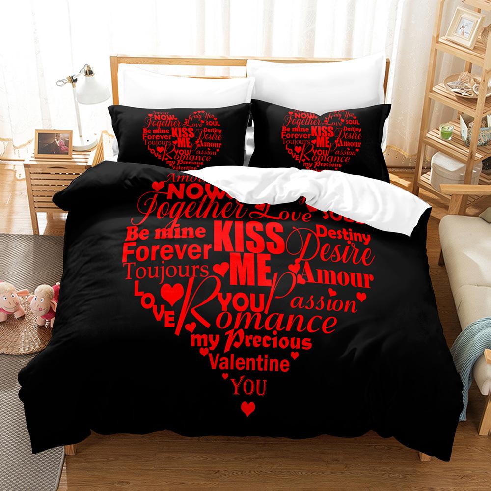 3D Couple Room Bedding Set Valentine's Day Duvet Cover Pillowcase 2/3 Pieces AU220 * 240 Super King Soft Zippered Home Textile