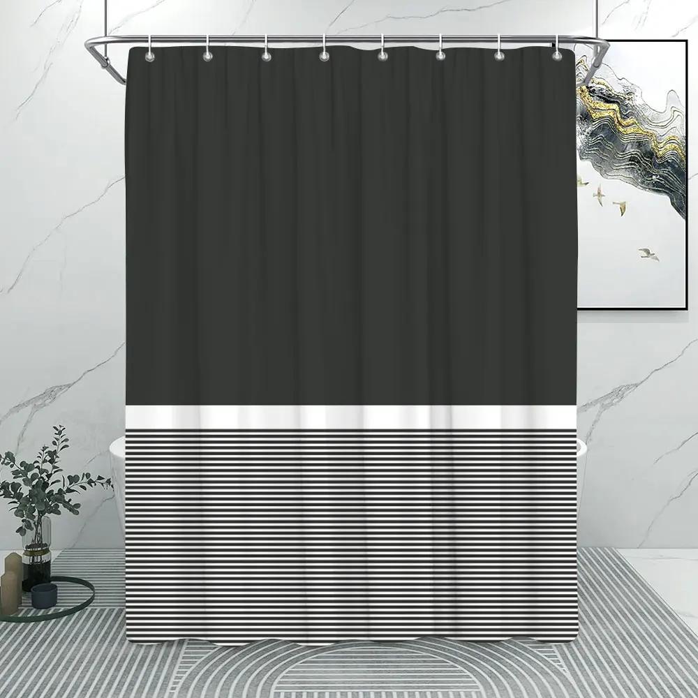 Solid Colours and Lines Modern Minimalist Shower Curtain Colourful Geometric Polyester Fabric Home Shower Curtain Bathroom Decor