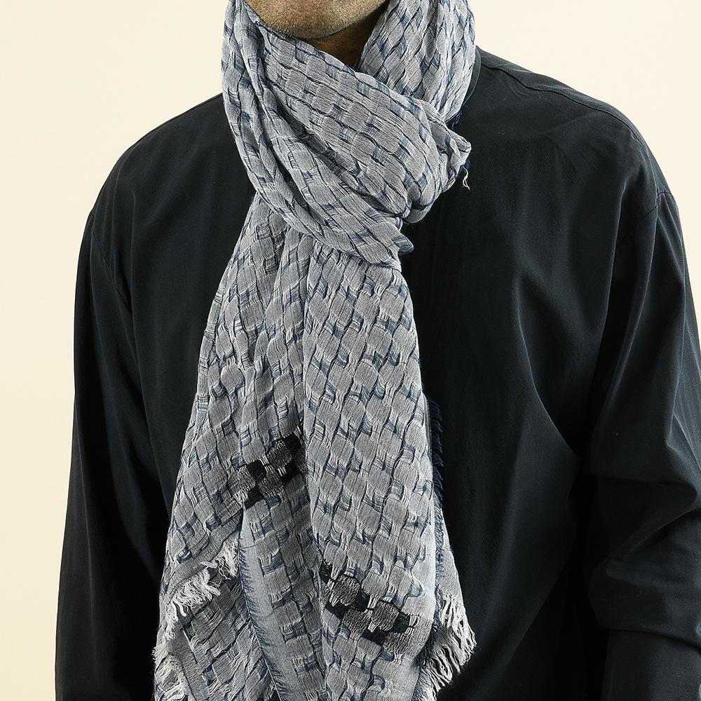 Scarf Men Cotton Plaid Spring Autumn Scarfs Tassel Double Layers Male carf 105x180cm