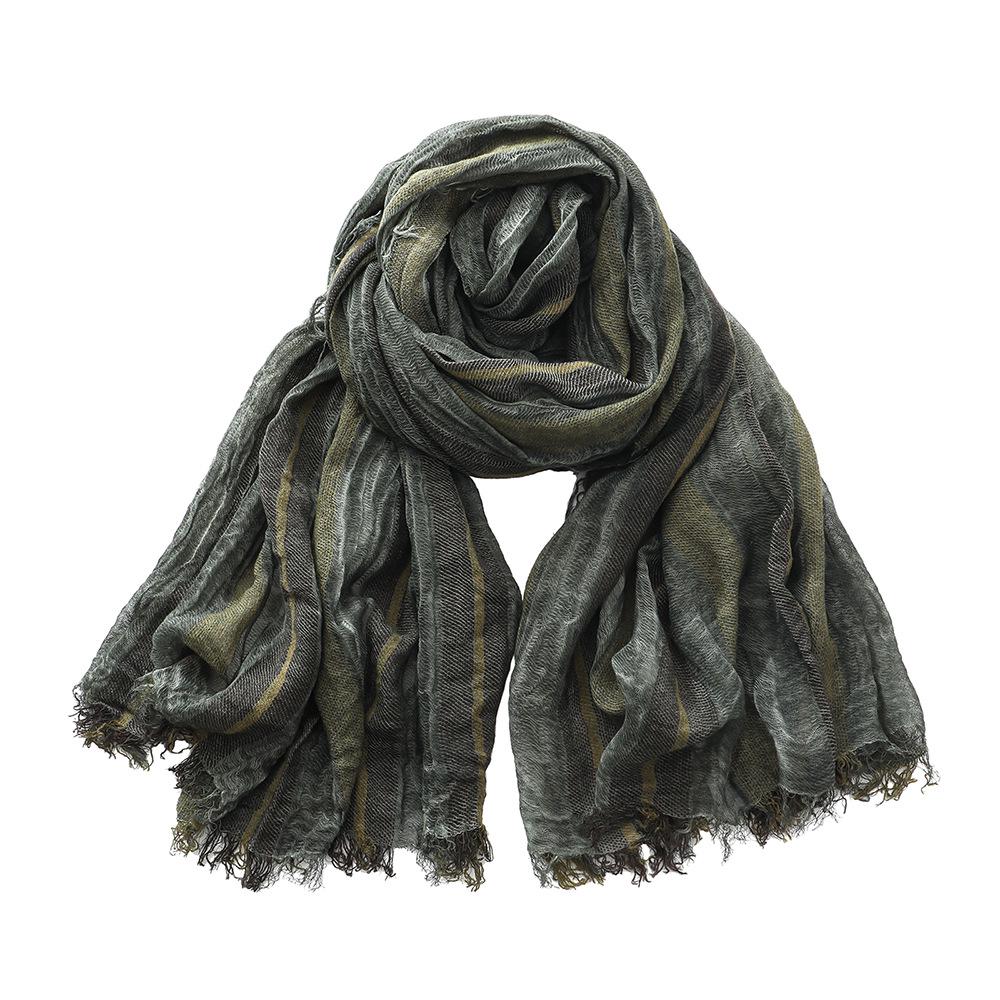 Foulard Rétro Unisexe en Coton et Lin: Rayures Color Block avec Pompons, Style Wasteland pour l'Automne/Hiver
