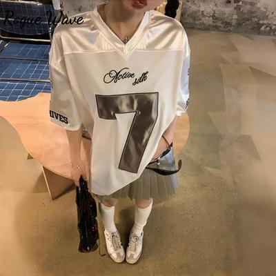 RogueWave Y2k Sports Oversize T-shirts Hip Hop Number Graphic Short Sleeve Tops Silvery Quick Drying Casual Basketball Tee
