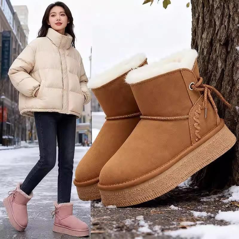 New Women's Snow Boots with Added Fleece and Thickened Cotton Shoes, Thick-soled Shoes, and Short-top Cotton Boots