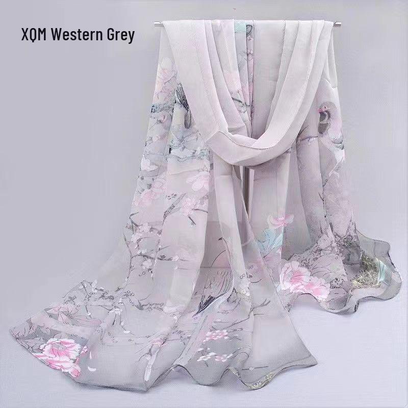 Spring & Summer Silk Chiffon Scarf for Women – Versatile, Fashionable, Sun-Protective, Printed Headscarf