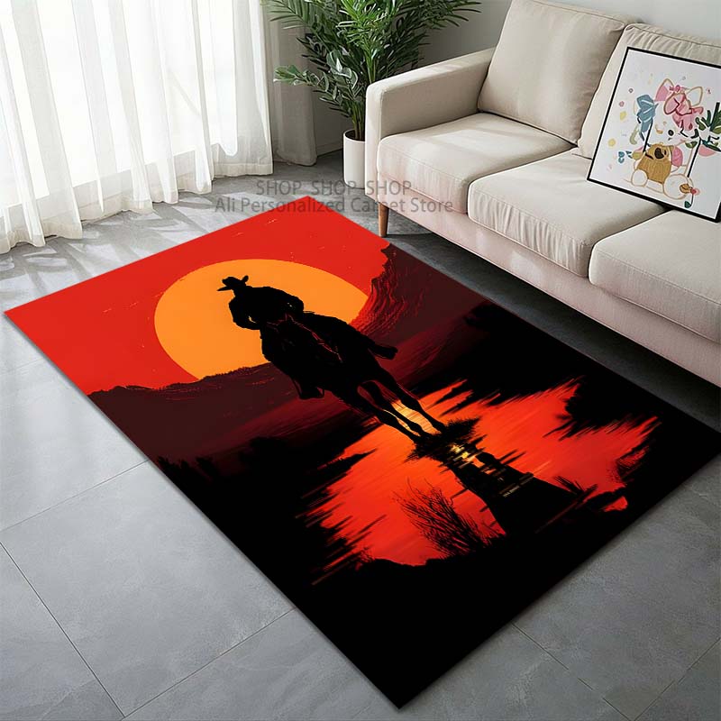 1 Stück Teppich mit Western-Cowboy-Druck für Wohnzimmer, Schlafzimmer, Sofa, Heimdekoration, rutschfeste Bodenmatte, moderner Teppich, große Größe