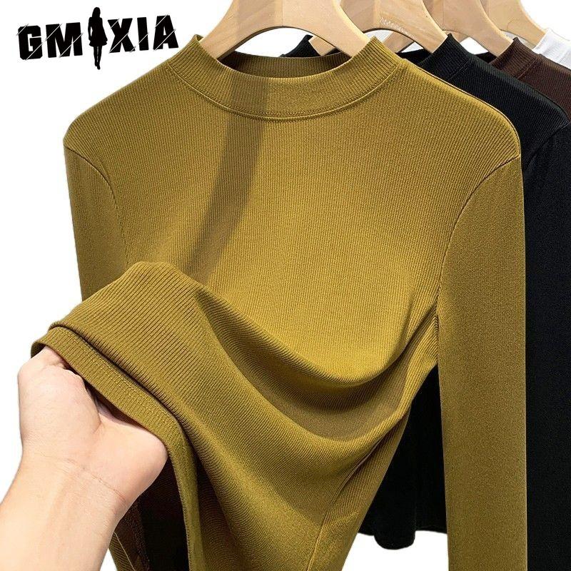 GMXIA Modal Base Shirt Women's Early Spring and Autumn Half High Neck with Long Sleeve T-shirt Small Stand Collar Muscle Bottom Top