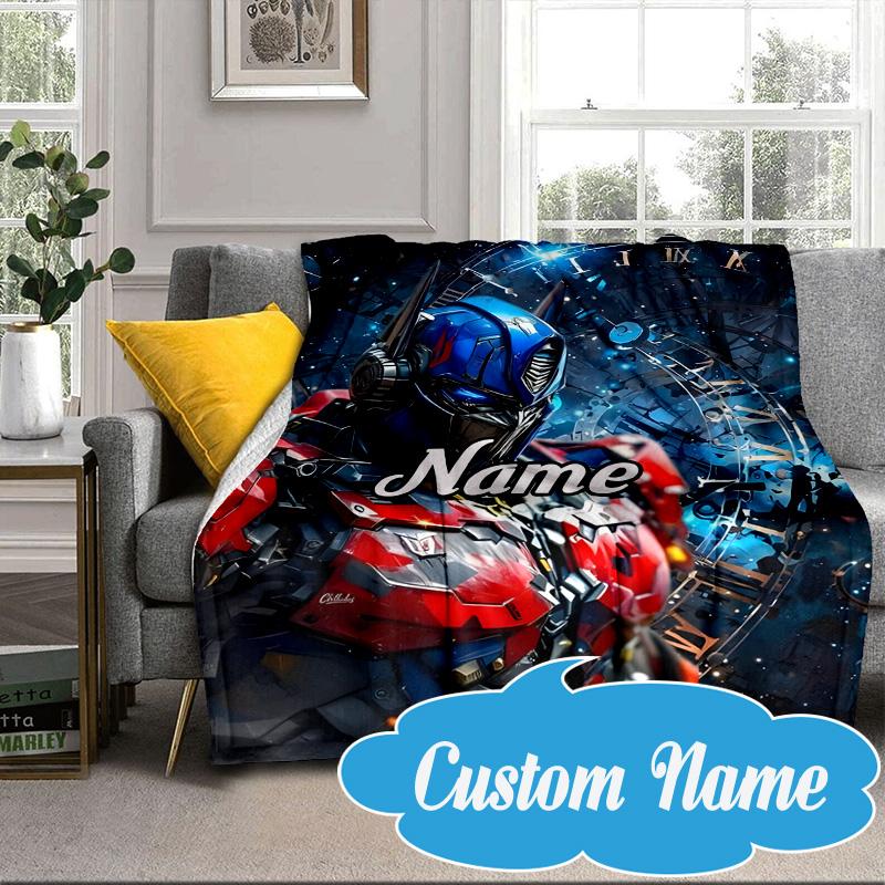 Custom Name Robotic Warrior Adventure Blanket bed sofa Blanket Flannel Blanket for Camping, Hiking, Picnic Essentials,gift for Fan family