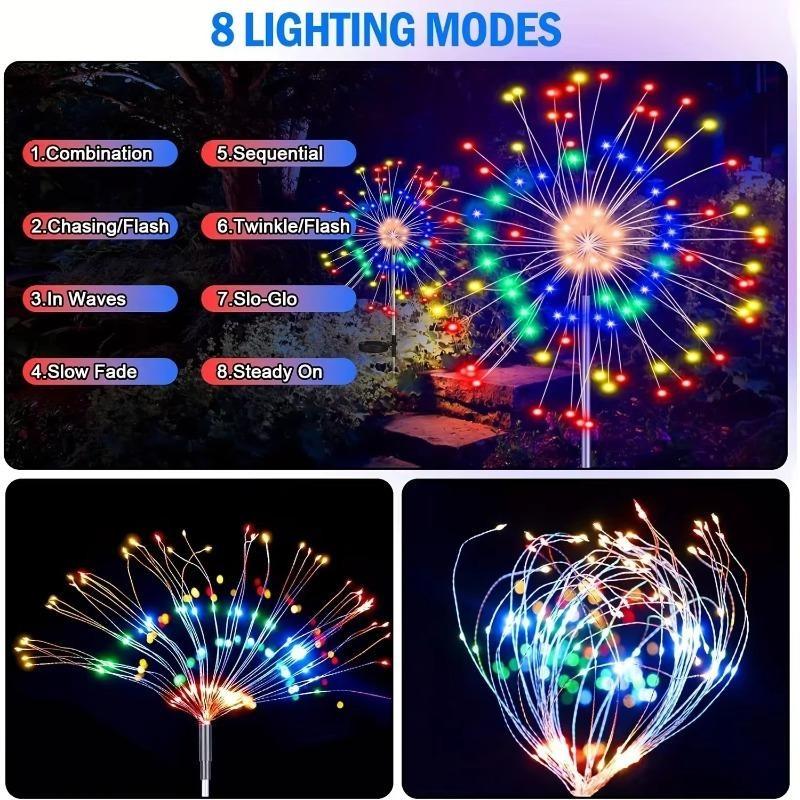 200 LED Solar Fireworks Light RGB Color Changing Outdoor Solar Lights Waterproof IP65  Decorative Garden Lighting for Yard Lawn Patio