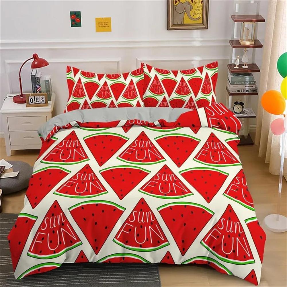 Fruits Duvet Cover Set, Watermelon Comforter Cover with Pillowcase, Summer Fruits Theme Bedding Set 2pcs for Kids Boys Girls