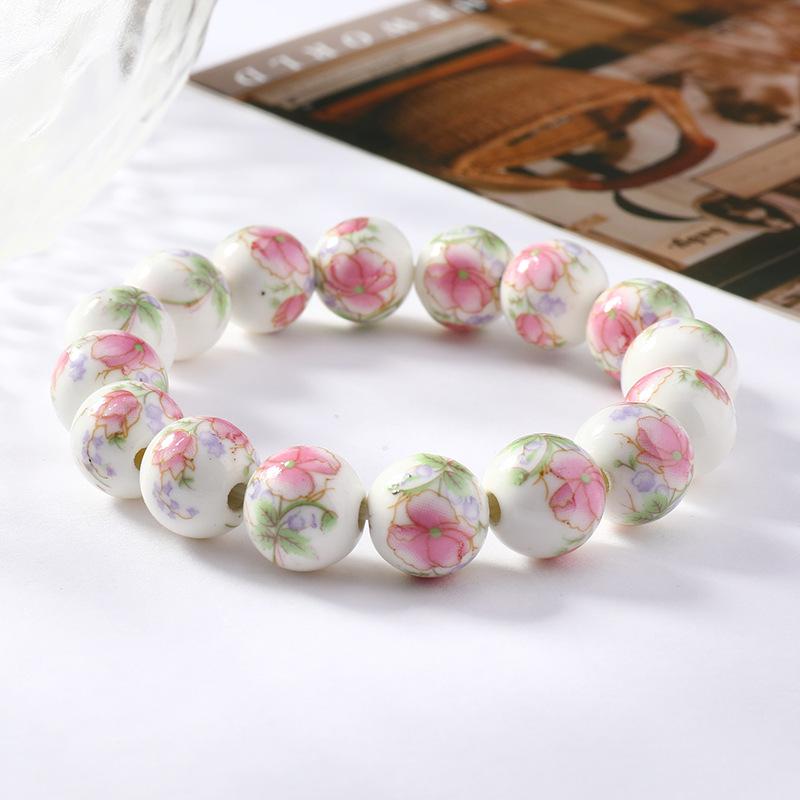 Ceramic beaded flower bracelet women's retro medium and high-end sense simple Jingdezhen bracelet.