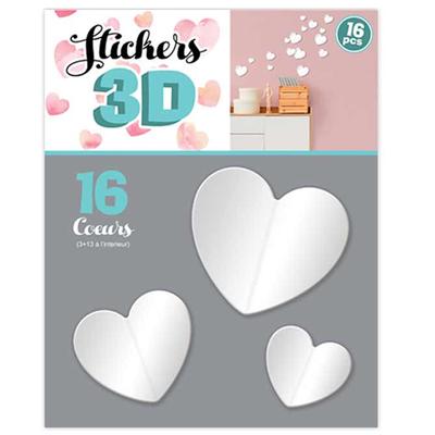 [Q8036] - 16 White 3D 'Love' Stickers (hearts) - Sheet 30x22 Cm