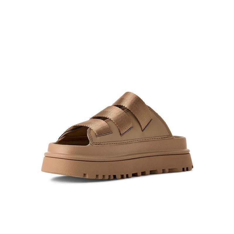 

2025 summer new dazzling gold Velcro thick-bottomed cool slippers women wear solid color casual versatile one-word slippers women 42 верблюд