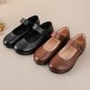 New Spring and Autumn Mother Shoes Single Shoes Round Toe Flat Sole Soft Sole Medium and Old Leather Shoes Non-slip Comfortable Elderly Shoes