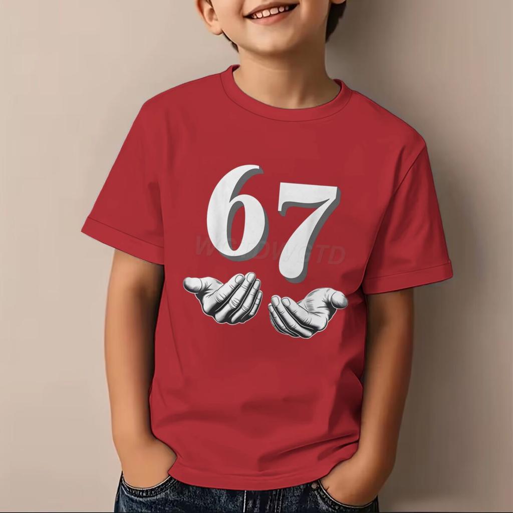 67 Number Print T-Shirt für Kinder Coole Hände Grafik Kurzarm Mode Lässiges Oberteil Lustig 6 7 Memes Mädchen Junge Kleidung Baumwoll-Oberteil