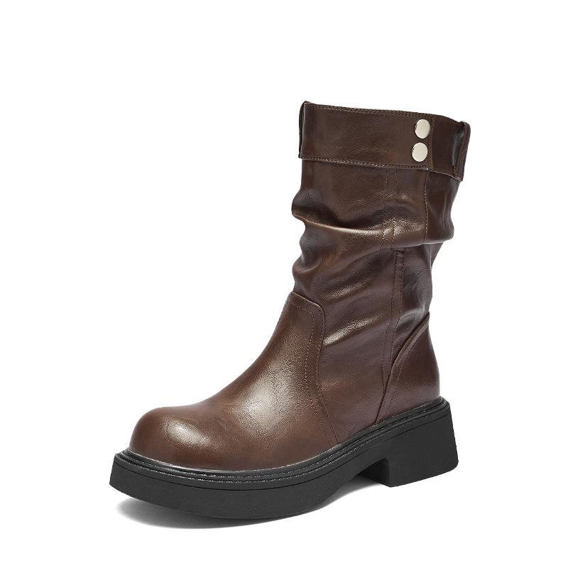 Brown short boots new autumn and winter platform retro medium tube Maillard velvet Martin boots