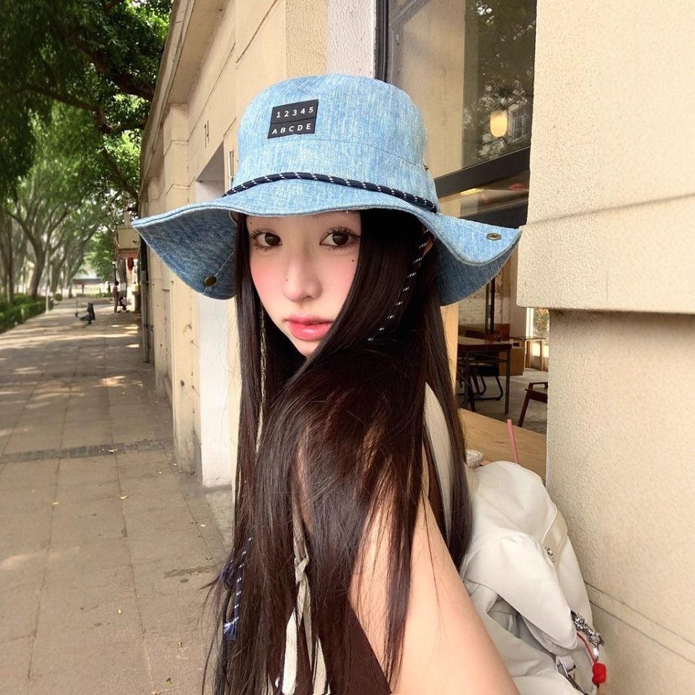 Lightweight Denim Bucket Hat Sunscreen Fisherman Hat Retro Sun Protection Basin Cap  Camping