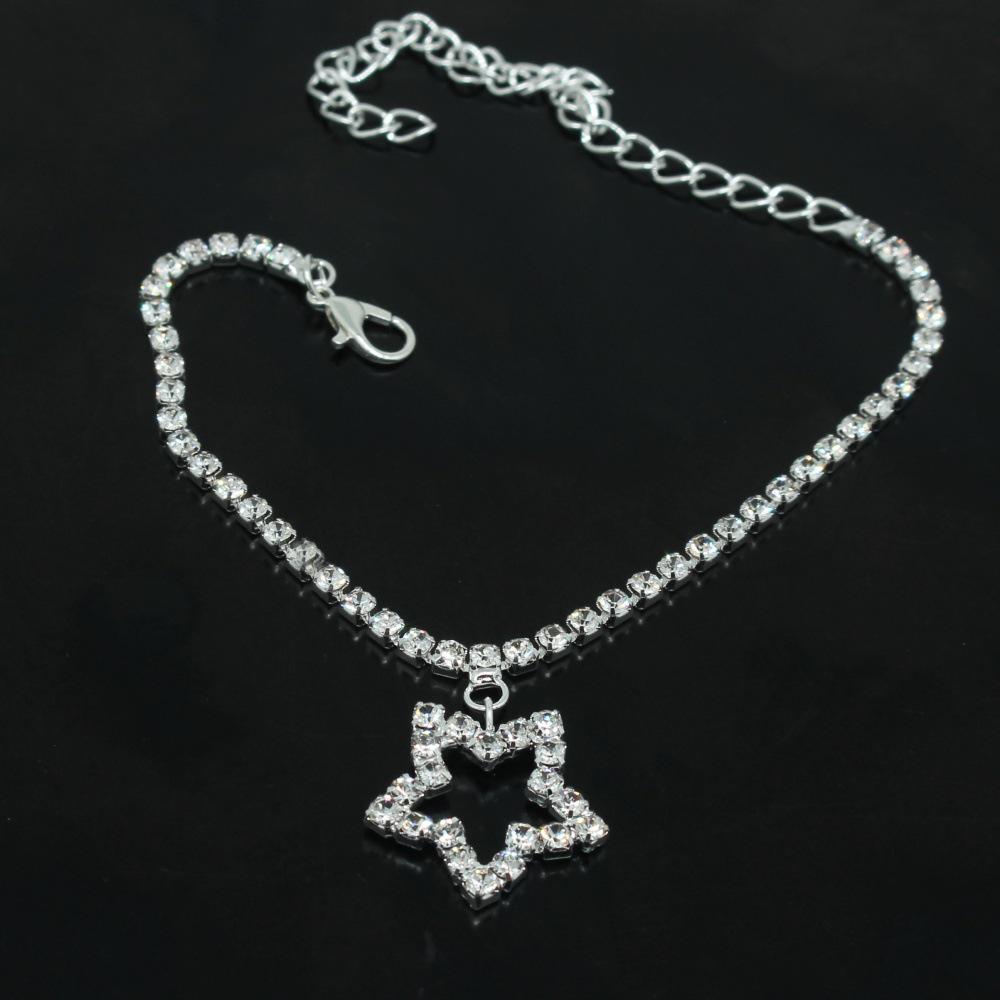 New Double Heart Copper Claw Set Diamond Chain Anklet: European-American Hot-Selling Rhinestone Foot Jewelry