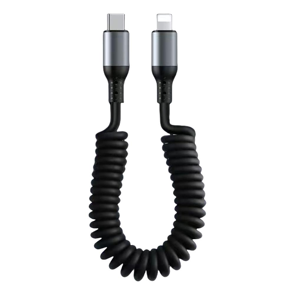 100/66W USB Type C Spring Telescopic Quick Charger Wire 6A Spring Short Data Cable Car Phone Charger USB Cable for iPhone 16 15