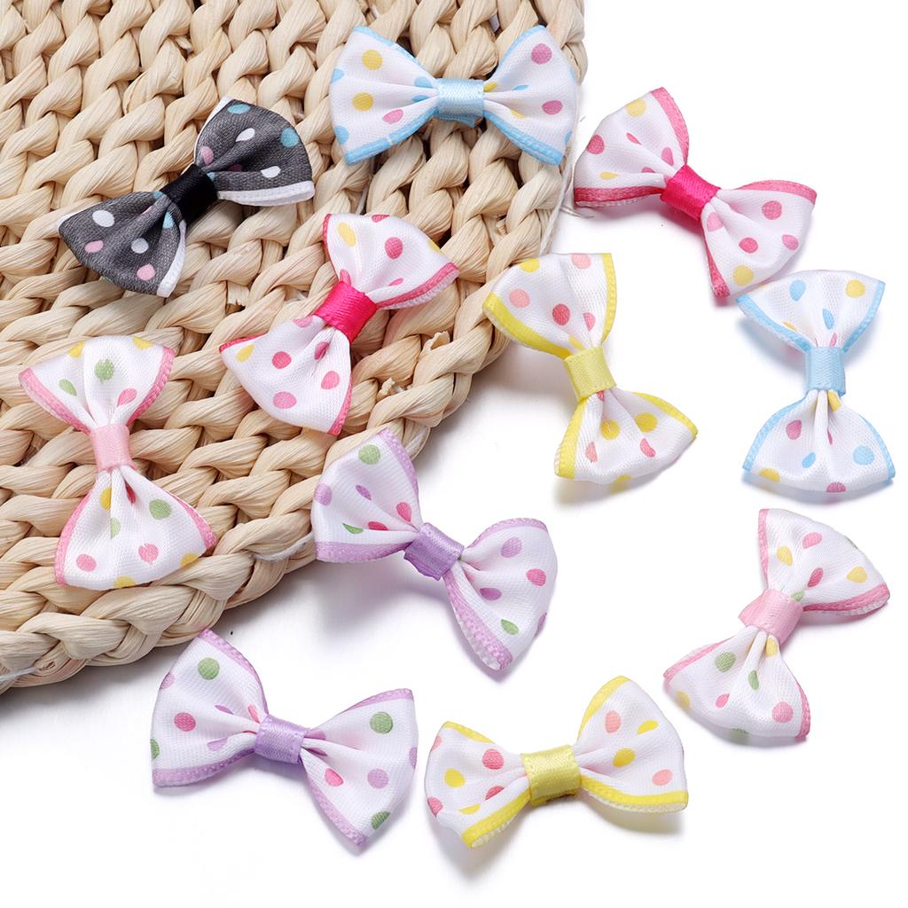 30pcs 2.7*3.7cm Polka Dot Polyester Ribbon Bows Colorful Mini Bowknots For DIY Clothing Sewing Hairpin Decoration Accessories