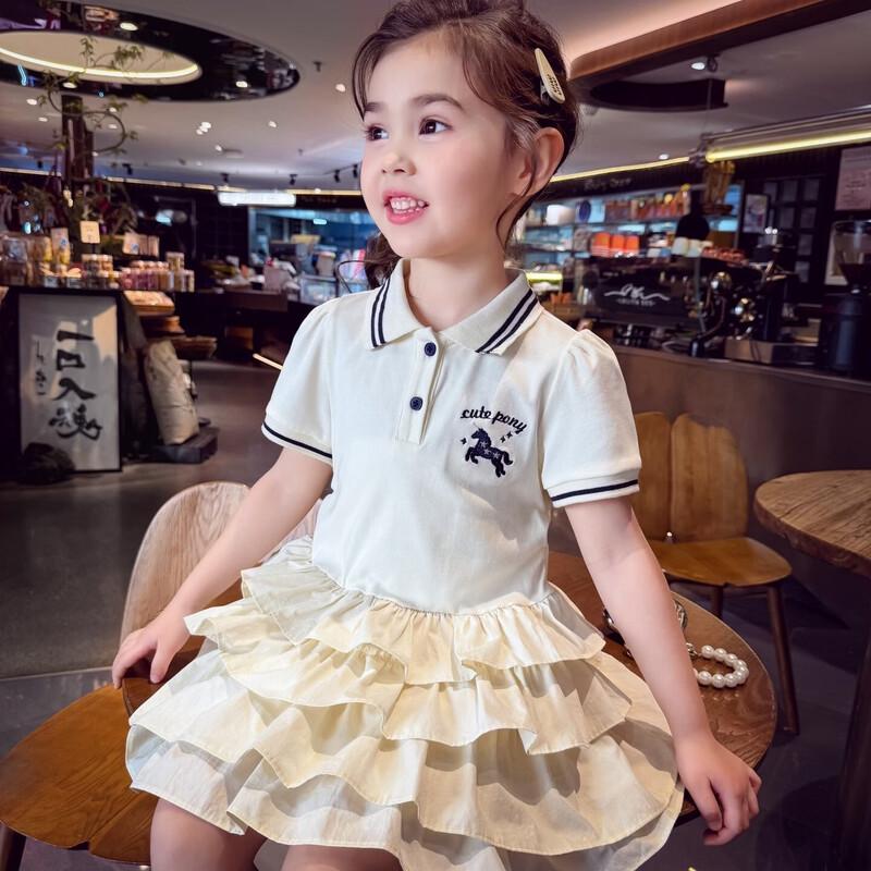 MIMIHELLO Girls  Summer Polo Collar Academy Style Cake Dress 130