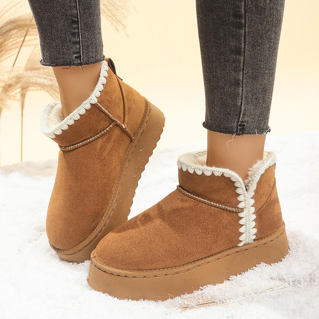 2025 New Women's Short-Boot Snow Boots with Fleece Lining Winter Fleece-Lined Comfortable Thick-Sole Bread-Style Snow Boots