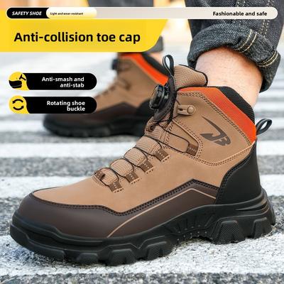 Steel Toe Safety Boots Rotating Button Men Shoes Protection Waterproof Breathable Work Shoes for Men Anti Wear-resistant Static