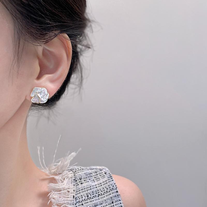 Pure Silver Stud Earrings for Women - Peony Earrings - Unique and Minimalist Luxury High-end Style Earrings