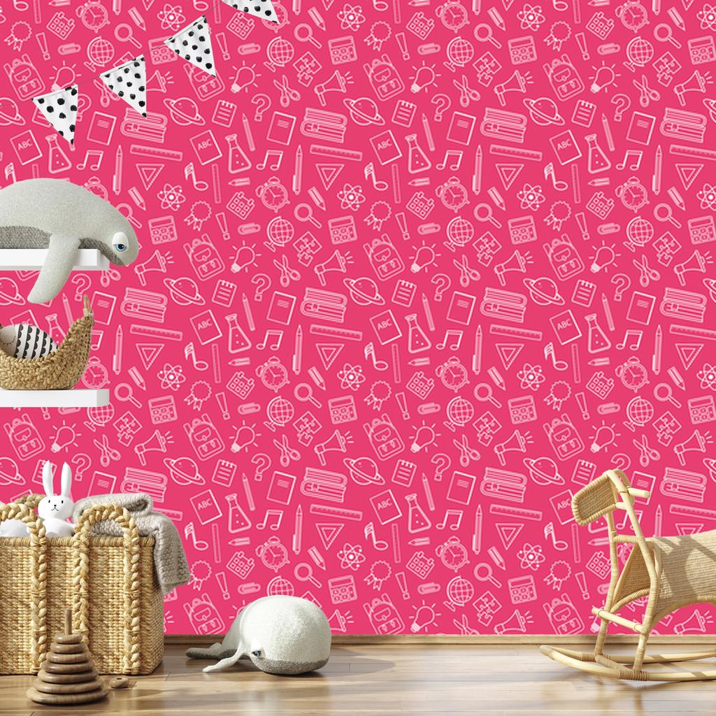 Wallpaper School Supplies Pink for Living Room and Bedroom 50x1000