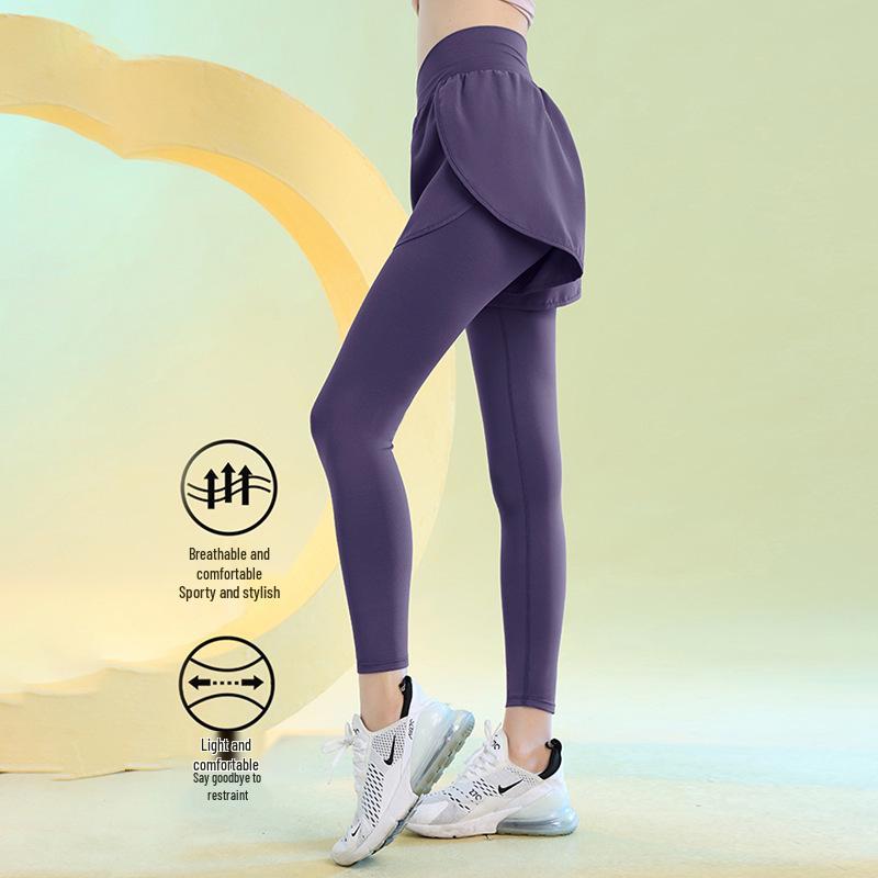 High-Waisted Fleece-Lined Yoga Pants for Women - Faux Two-Piece, Butt-Lifting, Slim Fit, Perfect for Autumn and Winter Fitness & Running