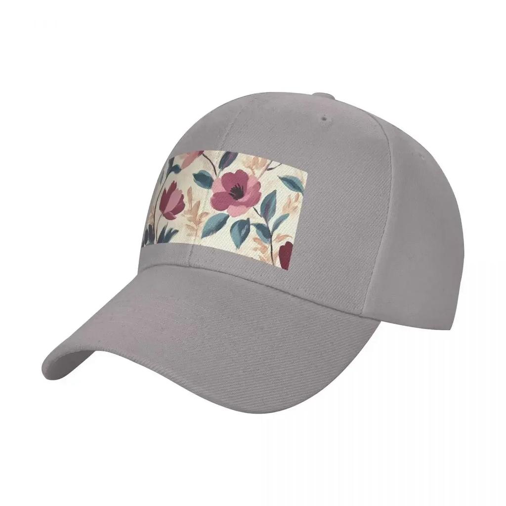 Cottagecore vintage floral roses pattern deep rose and beige colorful painting Baseball Cap Hood Rave Hip Hop GirlS Hats Unisexs