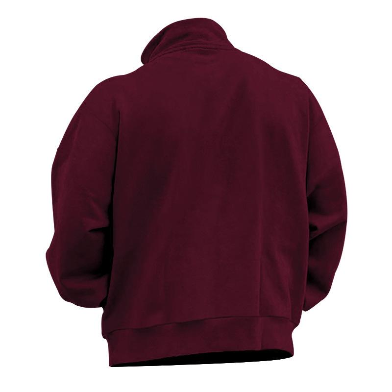 Mens Casual Solid Color Half Zip Stand Collar Long Sleeve Pullover Sweatshirt