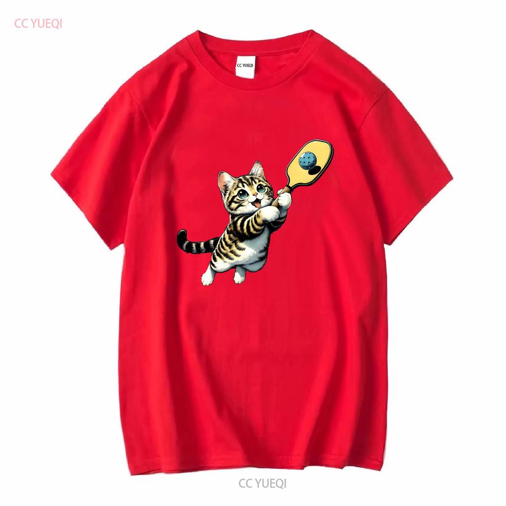 Funny Kitten Playing Pickleball Cute Cat Player T Shirt Sweat Vintage Washed Casual Top For Everyday Wear Streetwear Vintage